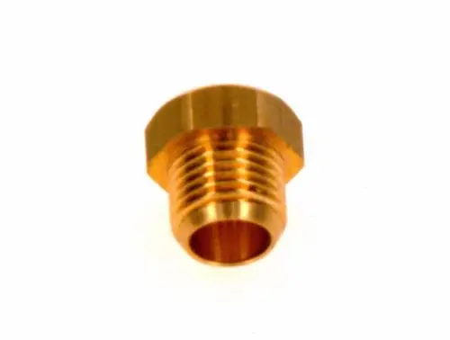 Messingadapter mit innenliegendem Gewinde und hexagonalem Kopf, typisches Bauteil von Bosch, zur Verbindung von Rohren oder Schläuchen in der Haustechnik.